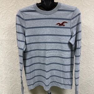 Hollister Gray and Blue Striped Long Sleeve Thermal